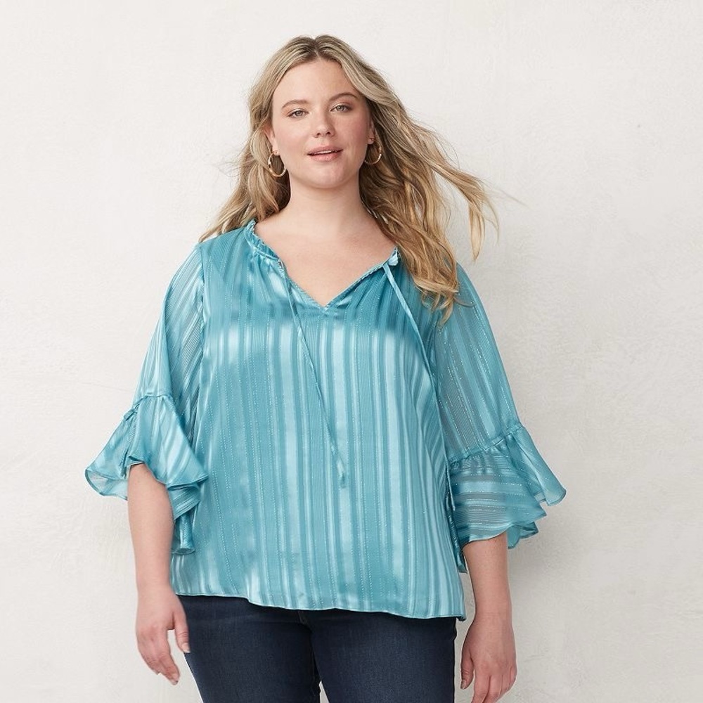 Lauren Conrad Blue 3/4 Sleeve Blouse Size Large